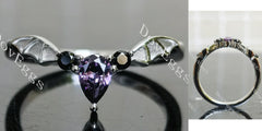 OZZY prince of darkness-Pear Vampire Gothic Bat Wings colored gem wedding band-2.0mm band width| Doveggs