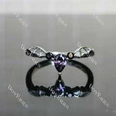 OZZY prince of darkness-Pear Vampire Gothic Bat Wings colored gem wedding band-2.0mm band width| Doveggs