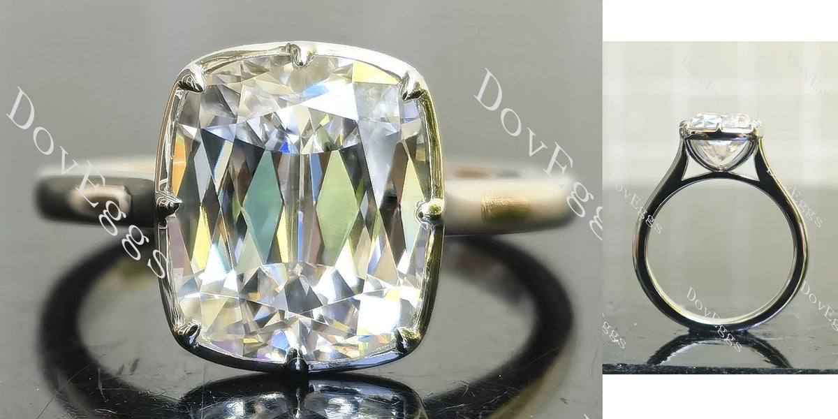 Cushion bezel solitaire brilliant moissanite engagement ring| DovEggs