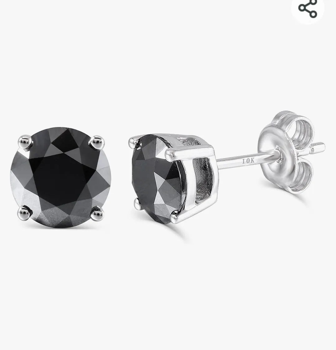 DovEggs 10K White Gold Post 2CTW 6.5MM Black Moissanite Simulated Diamond Stud Earrings Strerling Silver Push Back for Women