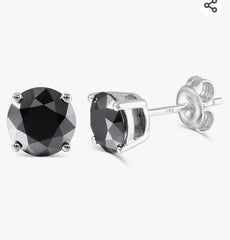 DovEggs 10K White Gold Post 2CTW 6.5MM Black Moissanite Simulated Diamond Stud Earrings Strerling Silver Push Back for Women