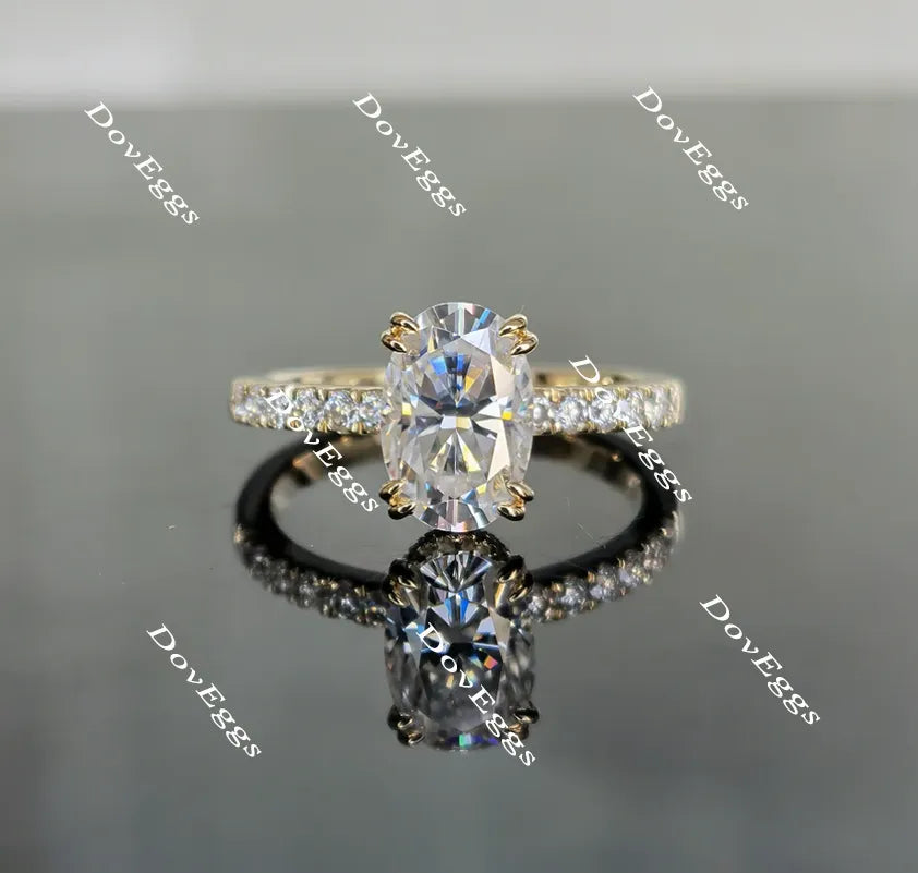 Miranda-Oval pave moissanite engagement ring| DovEggs