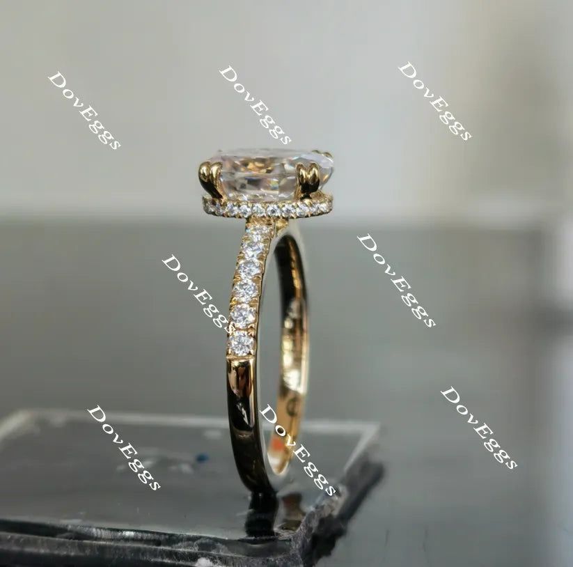Miranda-Oval pave moissanite engagement ring| DovEggs