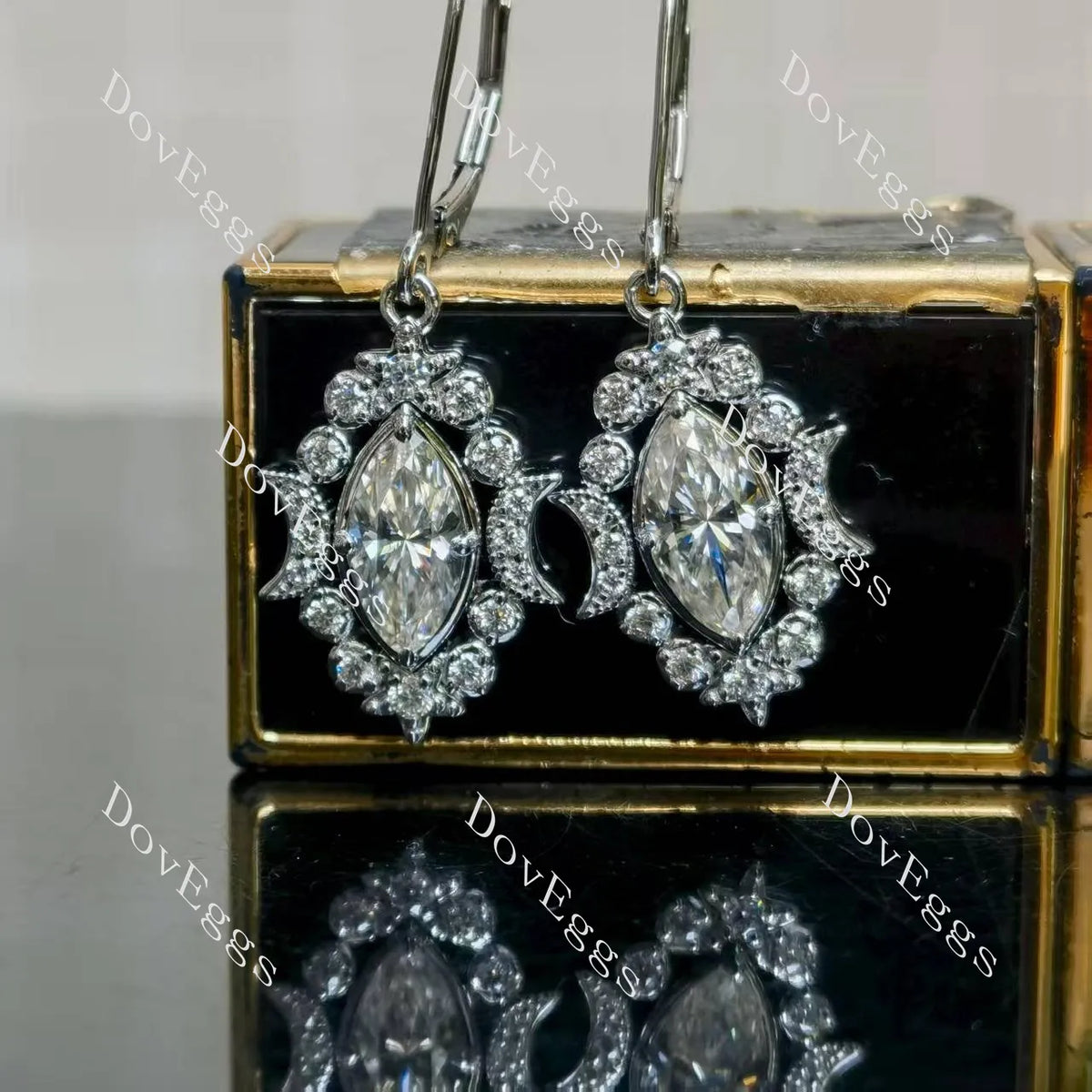 Marquise halo vintage art deco moissanite earrings| Doveggs