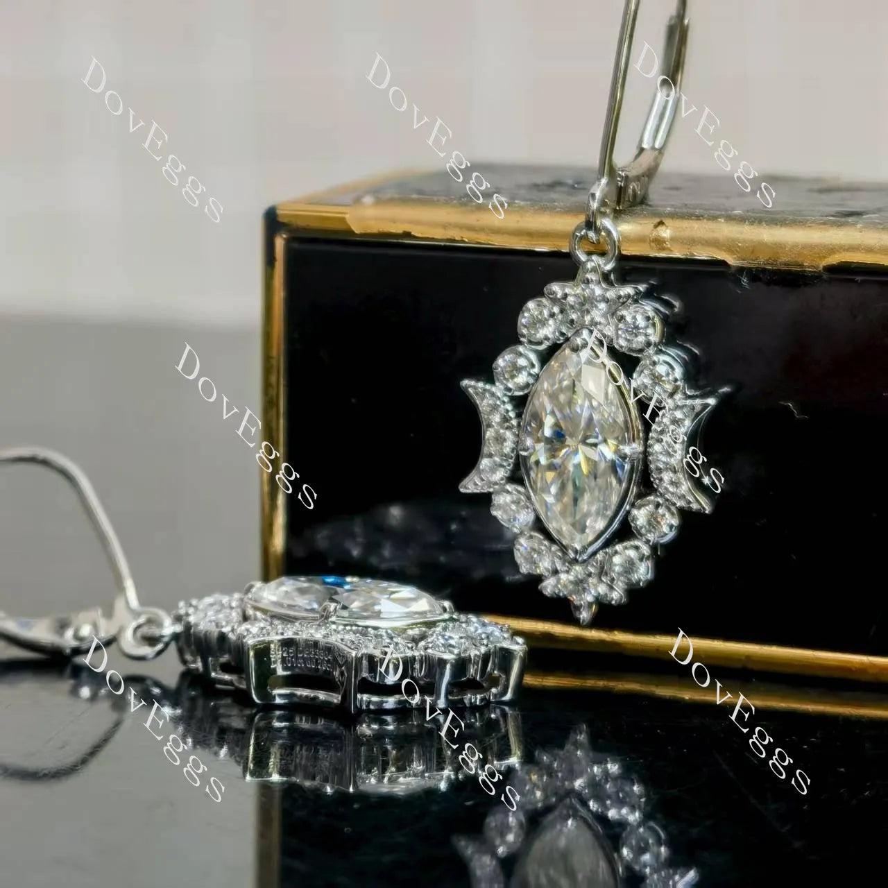 Marquise halo vintage art deco moissanite earrings| Doveggs