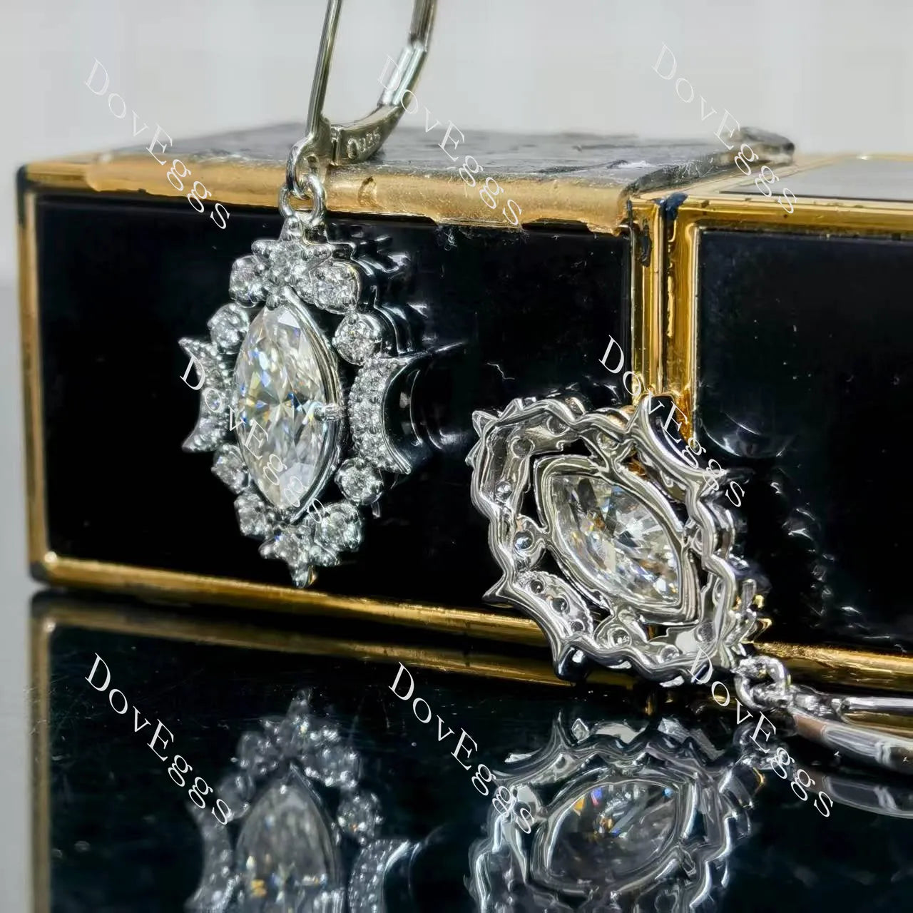 Marquise halo vintage art deco moissanite earrings| Doveggs