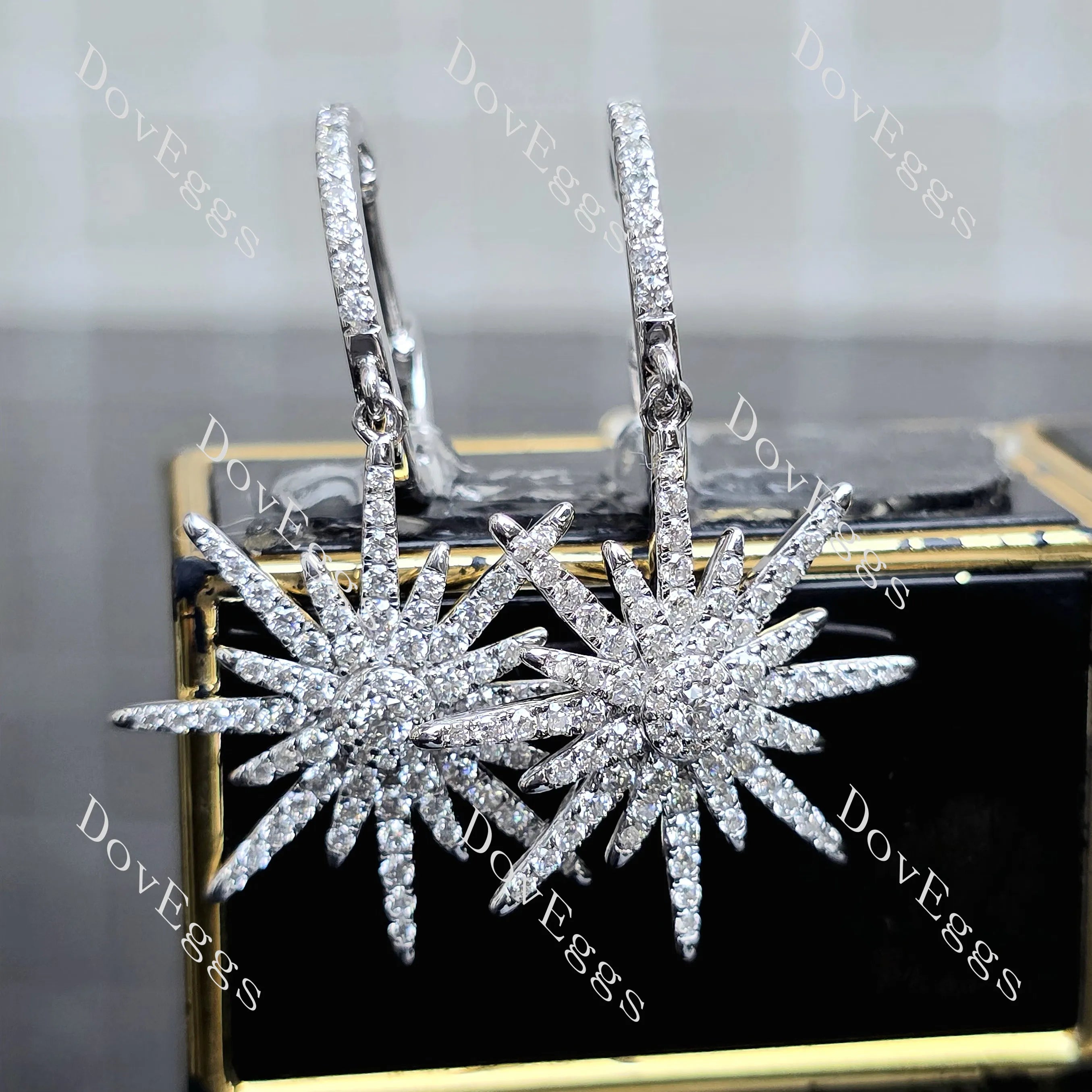 Starburst round moissanite dangle earrings| Doveggs