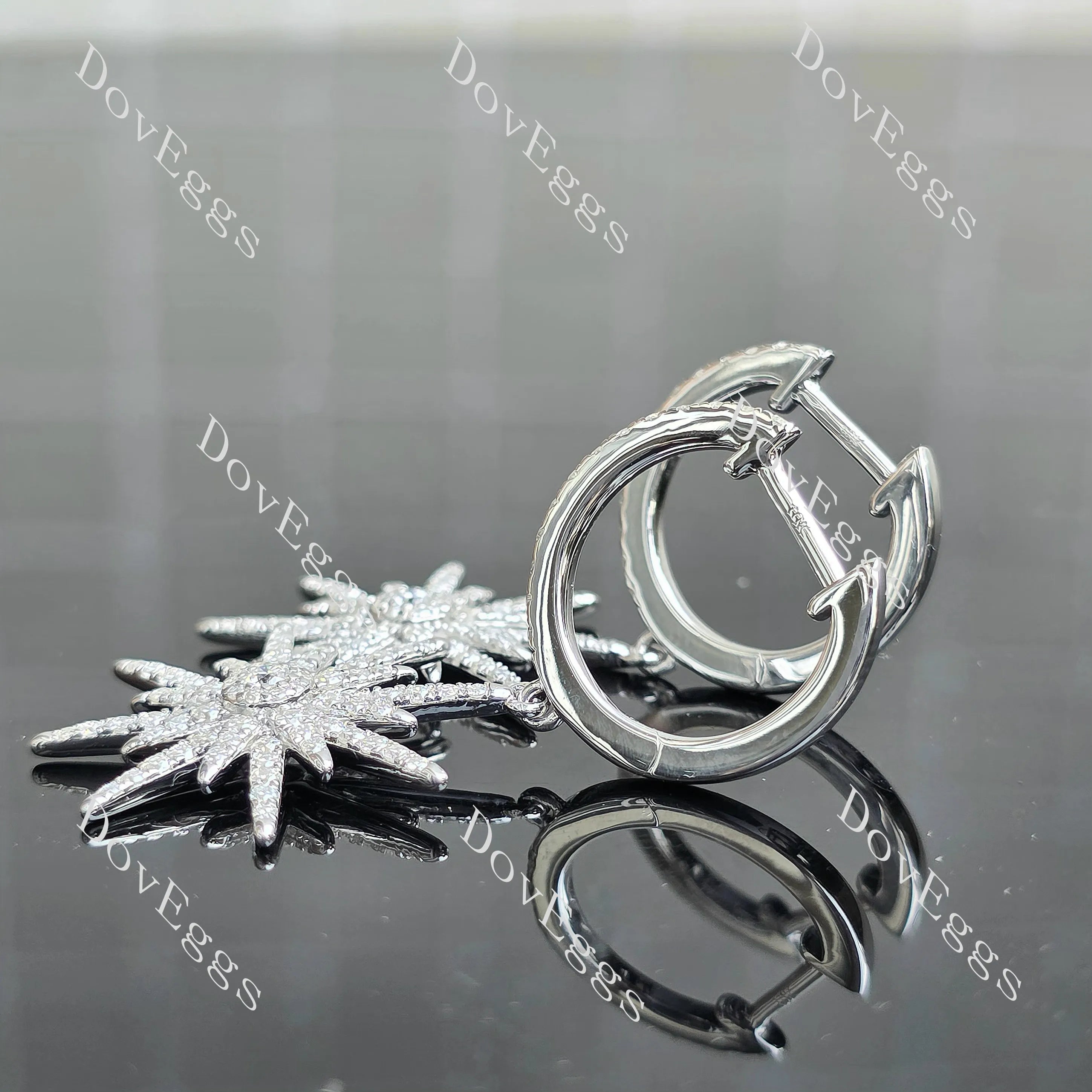 Starburst round moissanite dangle earrings| Doveggs