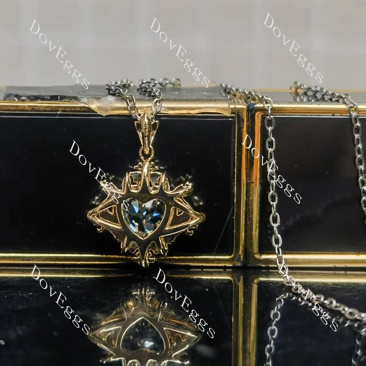 Heart art deco solitaire vintage pendant necklace (pendant only)| Doveggs