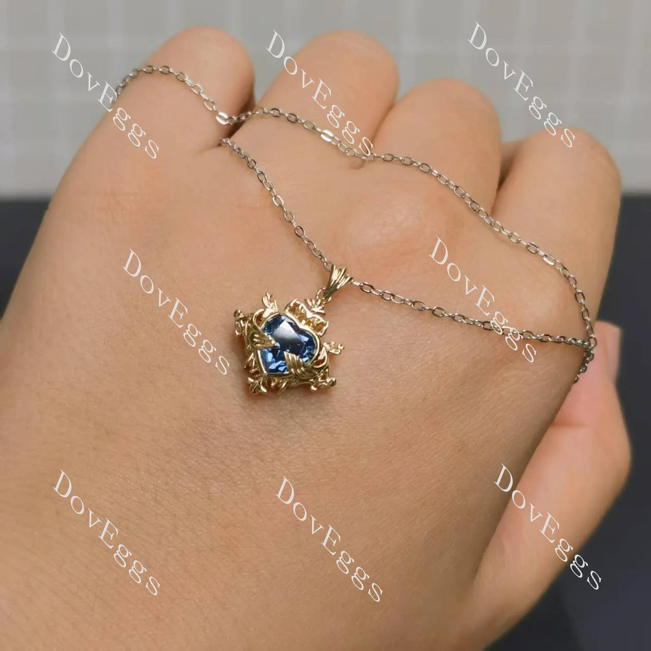 Heart art deco solitaire vintage pendant necklace (pendant only)| Doveggs