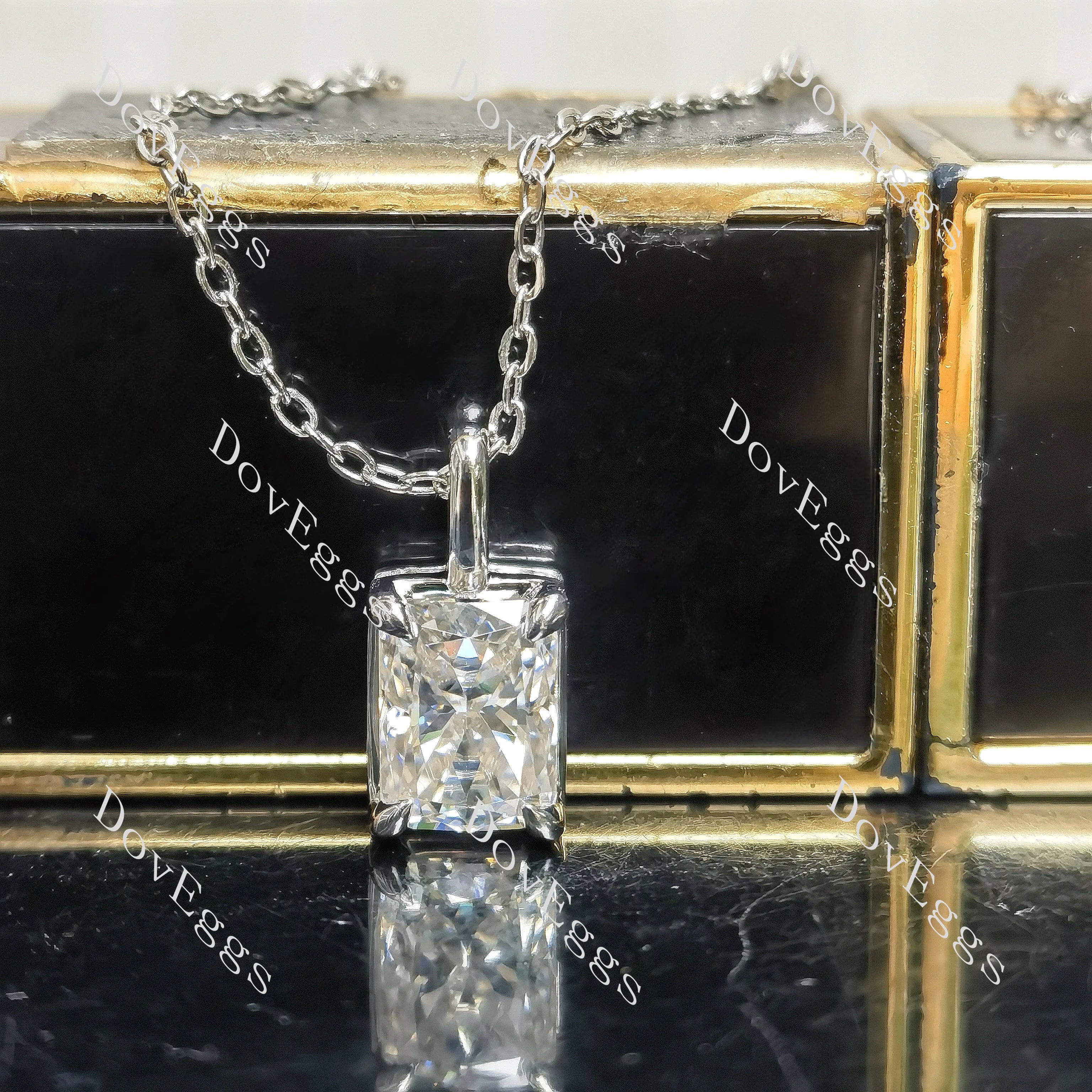 Radiant art deco pave hidden halo pendant necklace (pendant only)| Doveggs