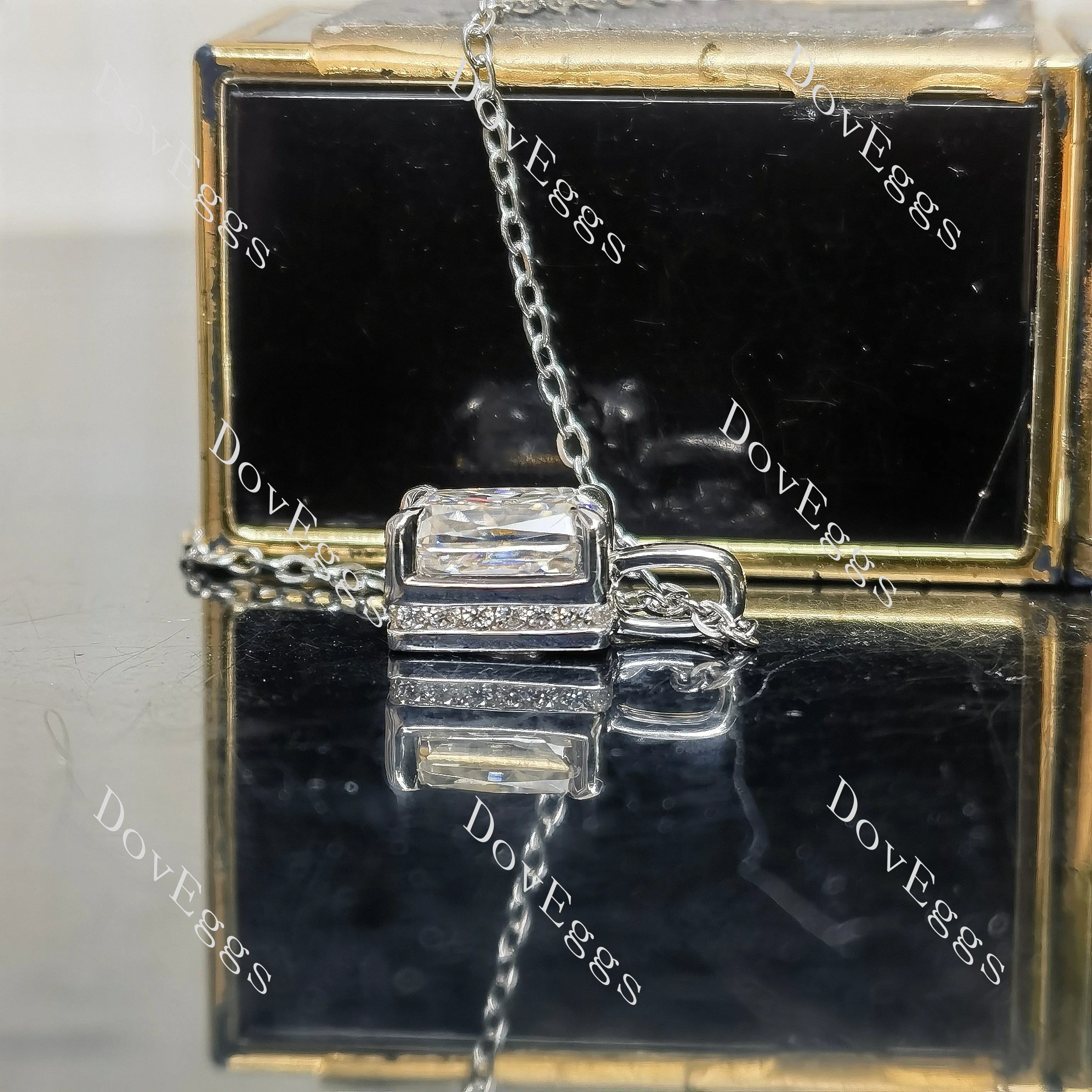 Radiant art deco pave hidden halo pendant necklace (pendant only)| Doveggs