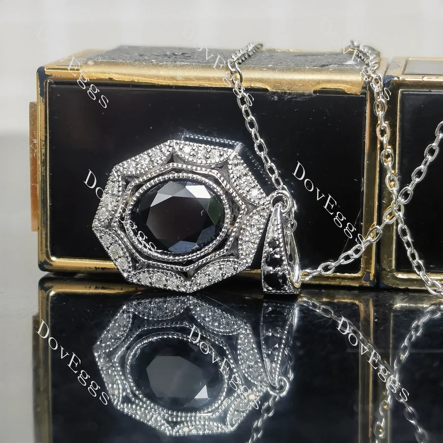 Art deco pave halo lab diamond pendant necklace semi-mount only(Exclusively to DovEggs Stones)