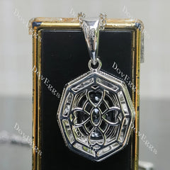 Art deco pave halo lab diamond pendant necklace semi-mount only(Exclusively to DovEggs Stones)