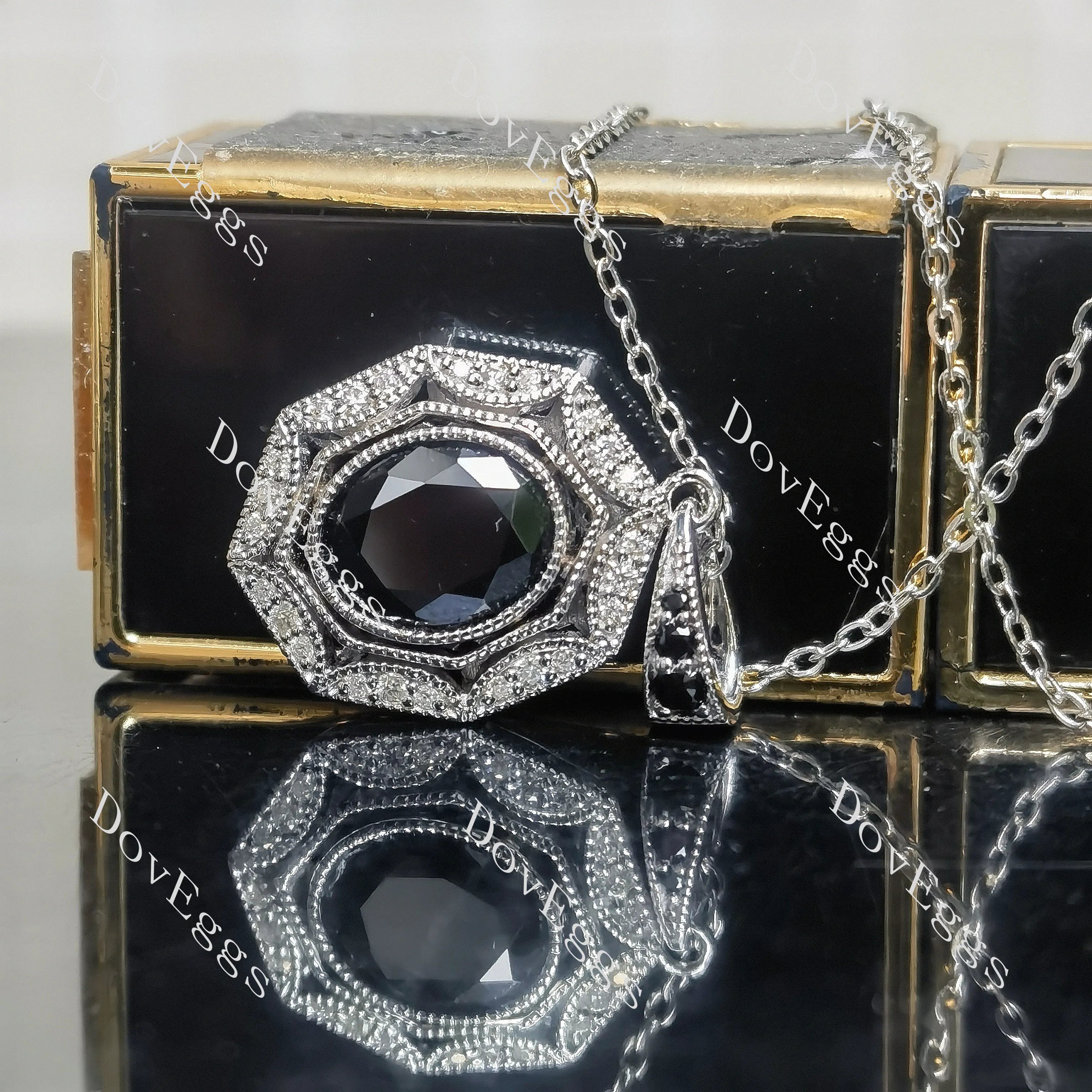 Oval art deco pave halo colored gem pendant necklace (pendant only)| Doveggs