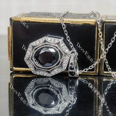 Oval art deco pave halo colored gem pendant necklace (pendant only)| Doveggs