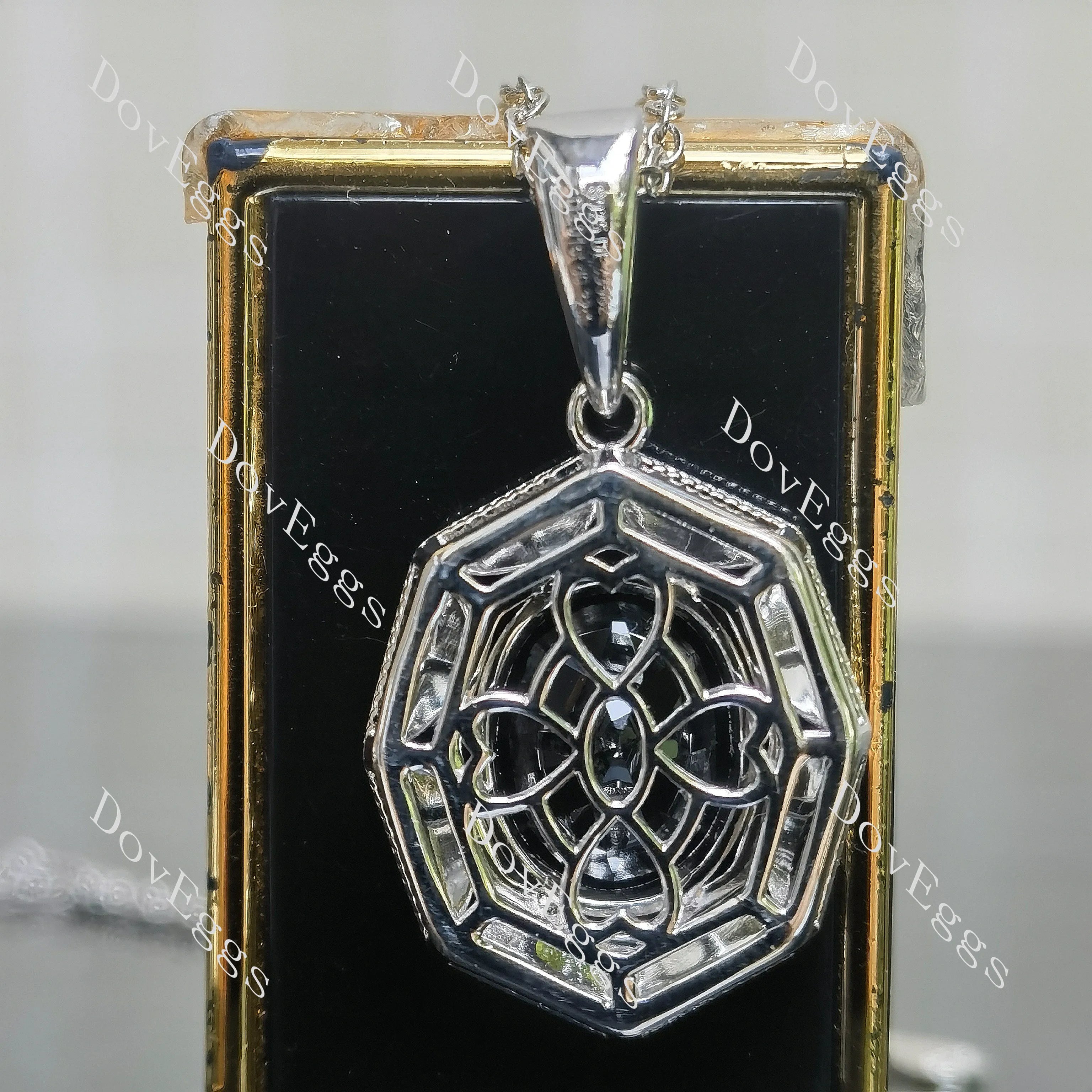 Oval art deco pave halo colored gem pendant necklace (pendant only)| Doveggs