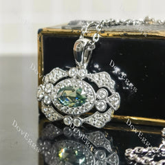 Maryanne’s-Oval art deco halo rose cut moissnaite pendant necklace (pendant only)| Doveggs