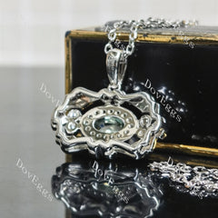 Maryanne’s-Oval art deco halo rose cut moissnaite pendant necklace (pendant only)| Doveggs