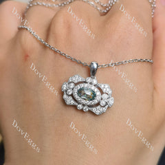 Maryanne’s-Oval art deco halo rose cut moissnaite pendant necklace (pendant only)| Doveggs