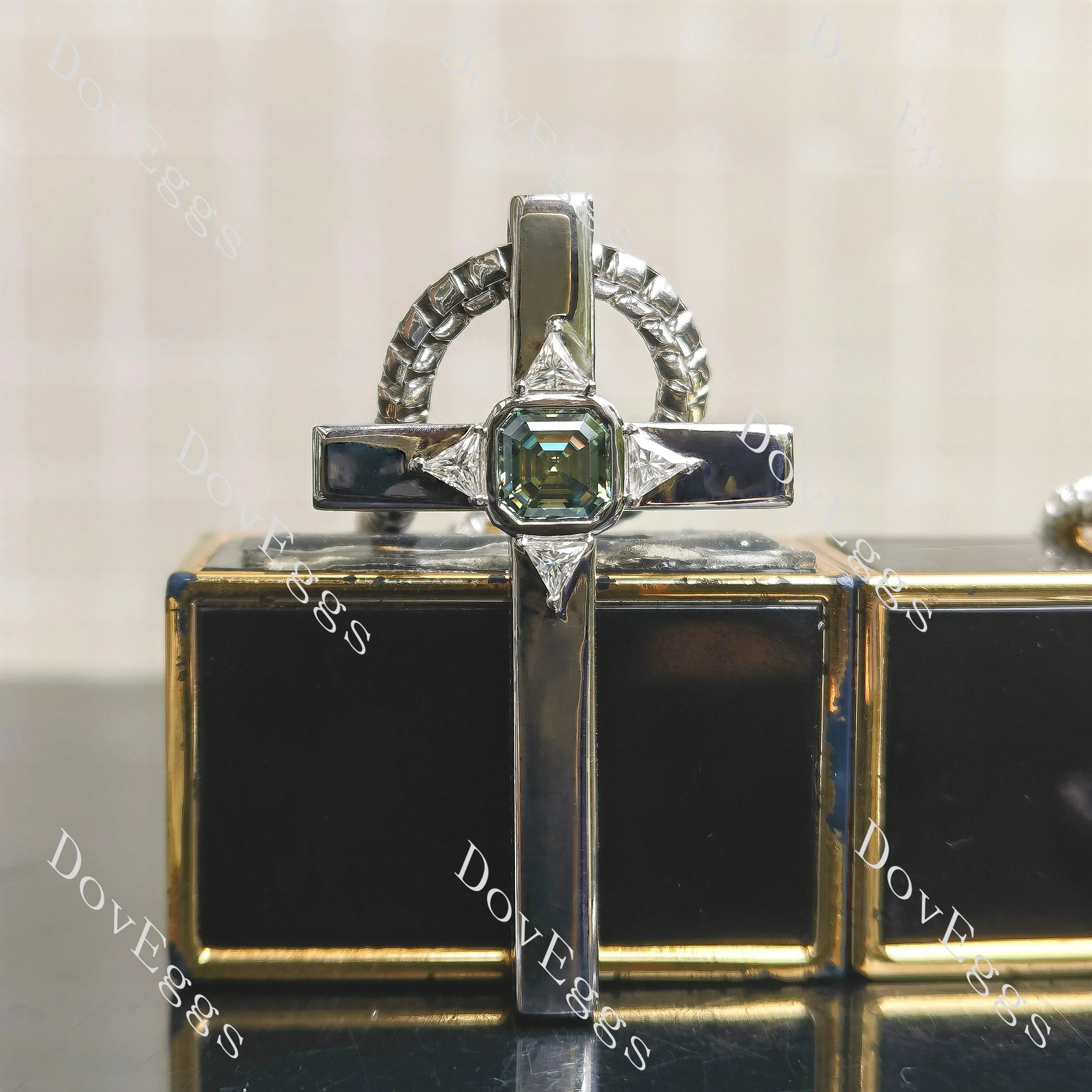 Asscher moissanite bezel Cross pendant necklace (pendant only)| Doveggs