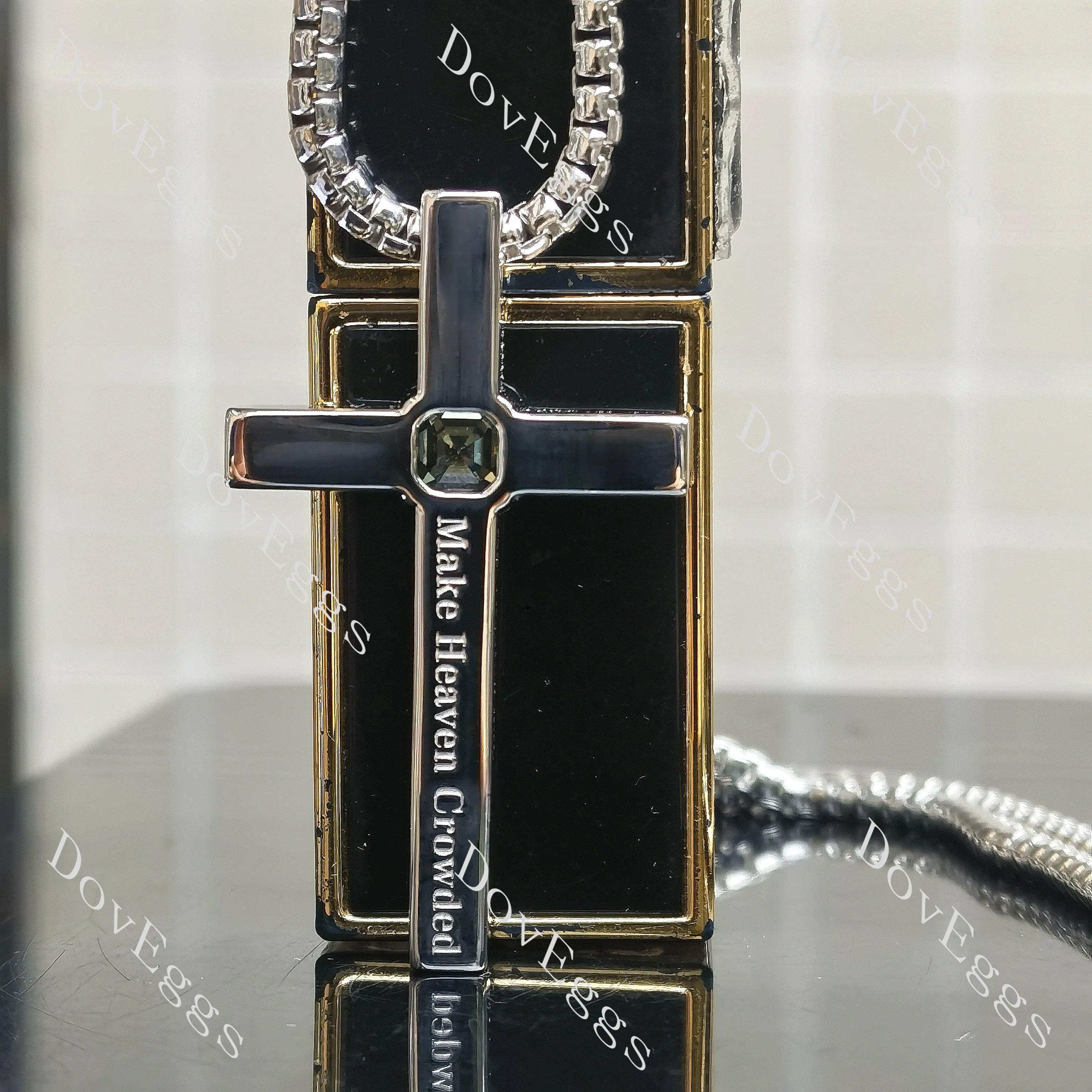 Asscher moissanite bezel Cross pendant necklace (pendant only)| Doveggs