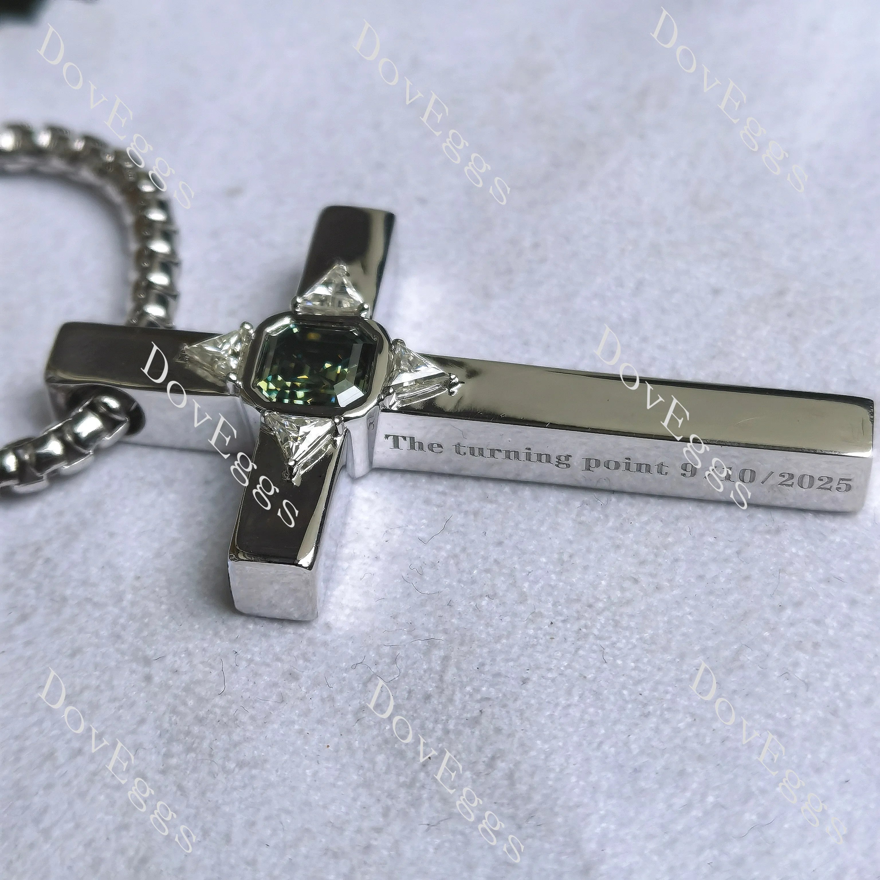 Asscher moissanite bezel Cross pendant necklace (pendant only)| Doveggs