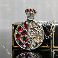 Oval flower carving colored gem pomegranate pendant necklace (pendant only)| Doveggs