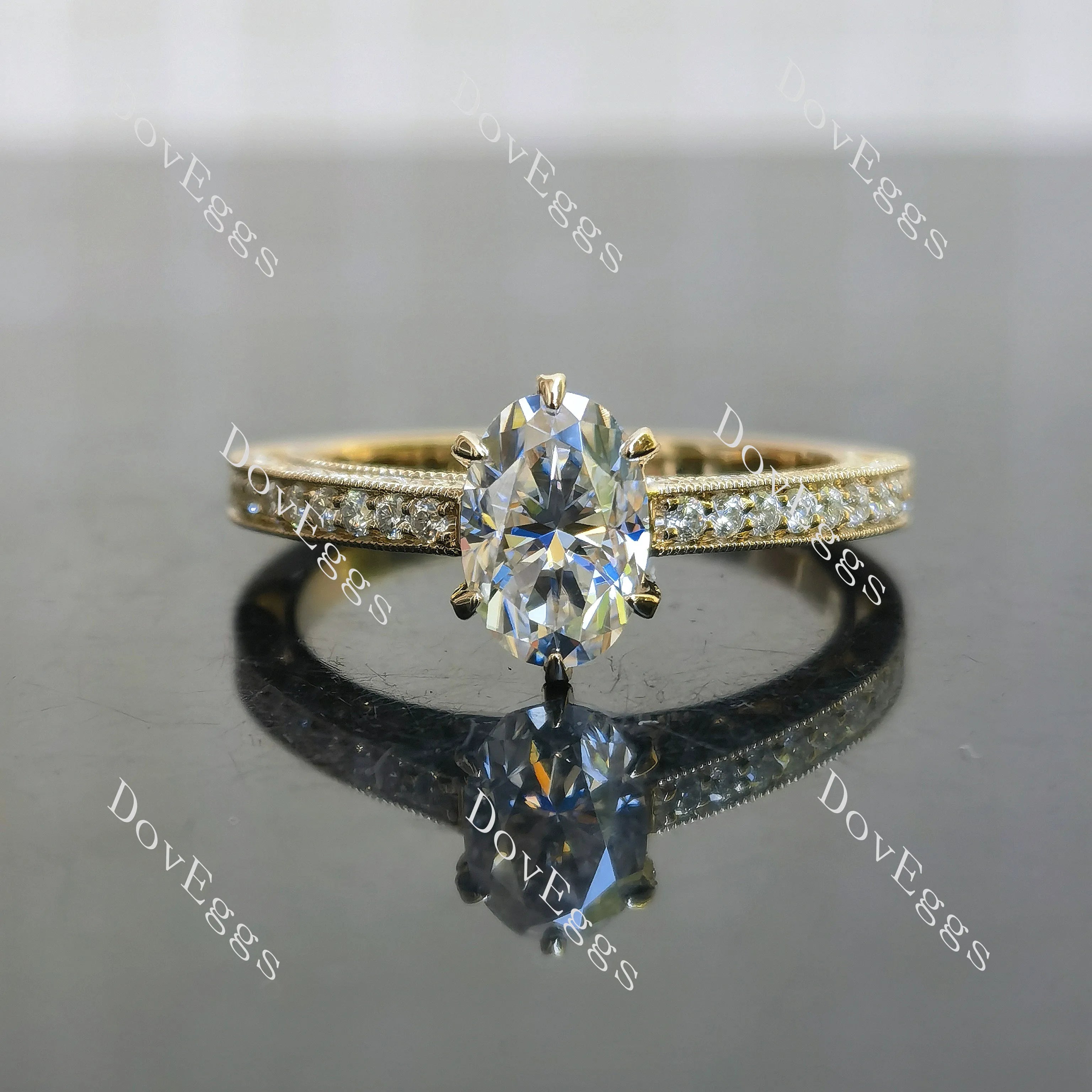 Oval vintage pave moissanite engagement ring| DovEggs