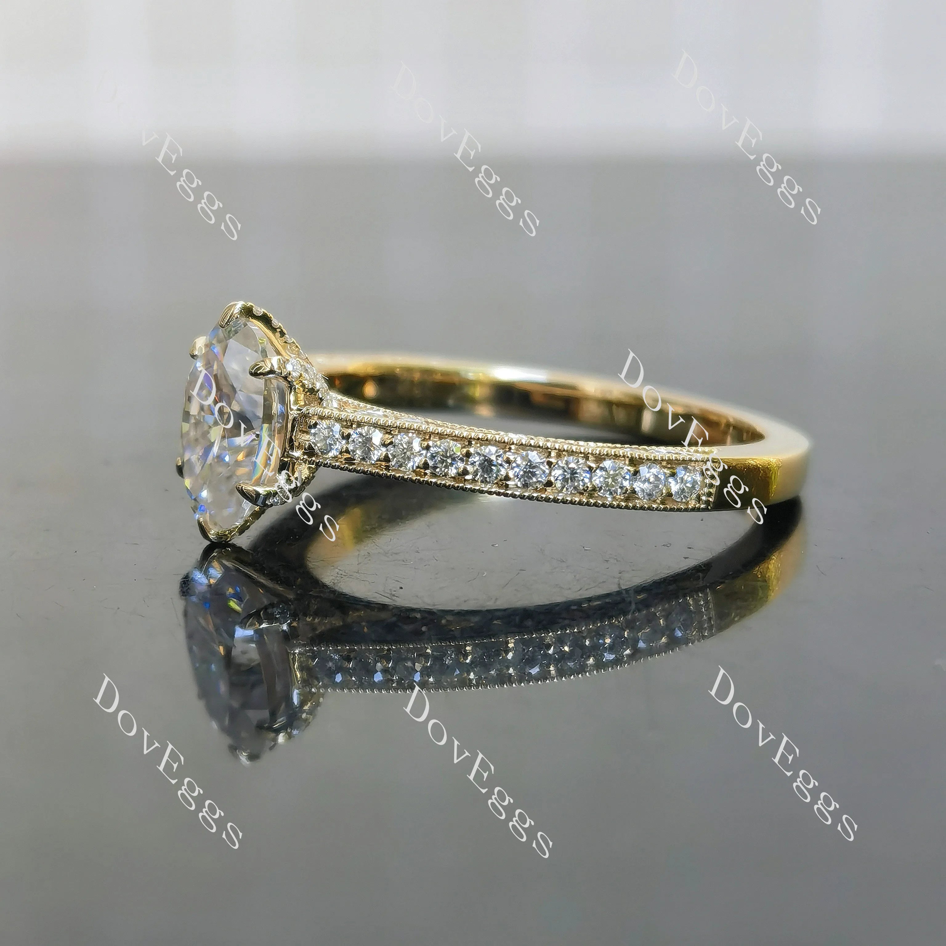 Oval vintage pave moissanite engagement ring| DovEggs