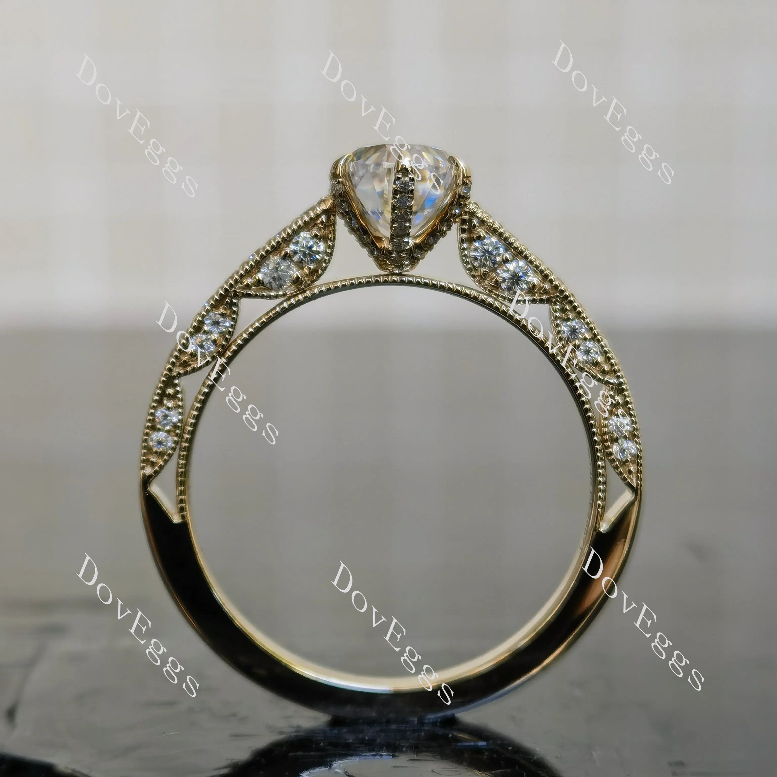 Oval vintage pave moissanite engagement ring| DovEggs