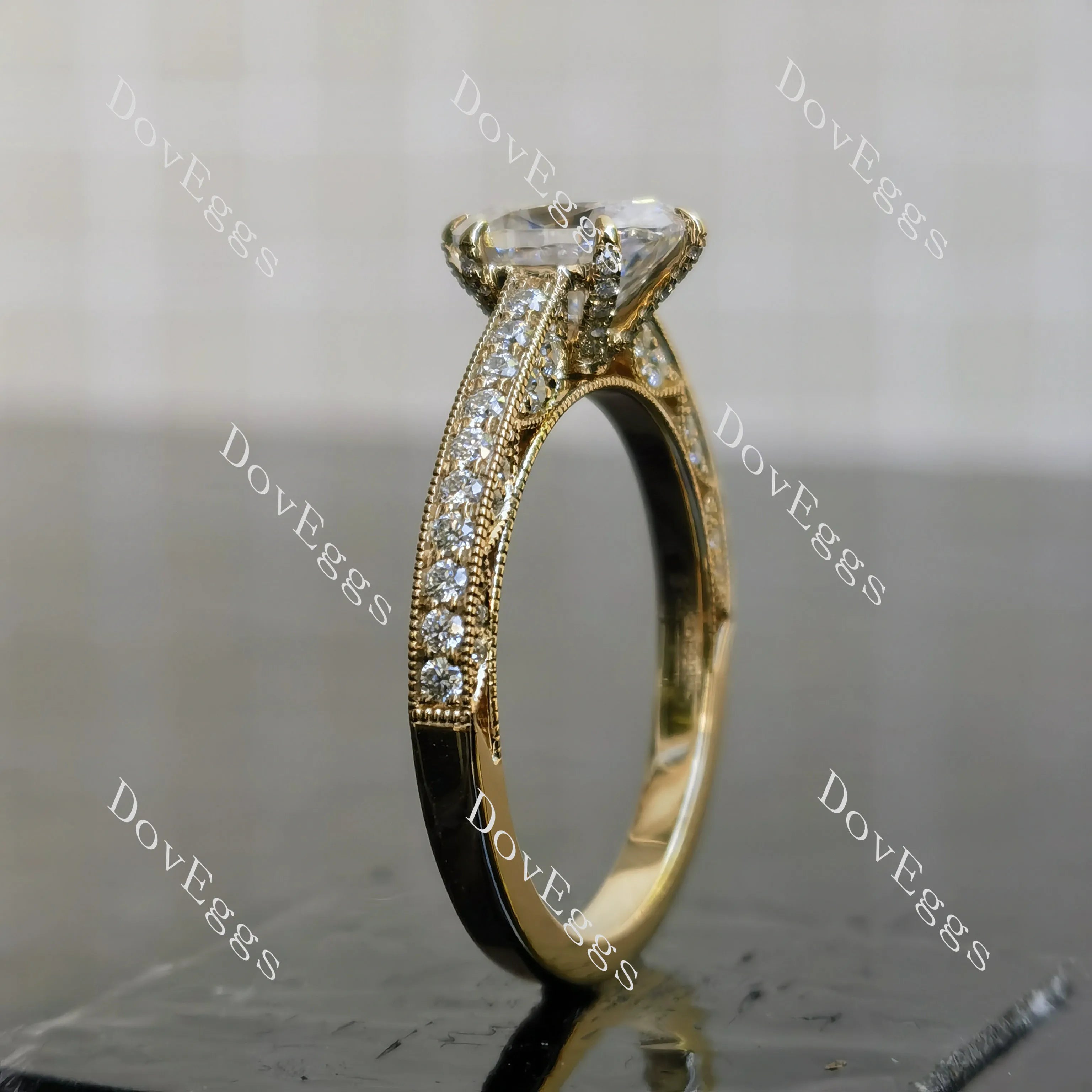 Oval vintage pave moissanite engagement ring| DovEggs