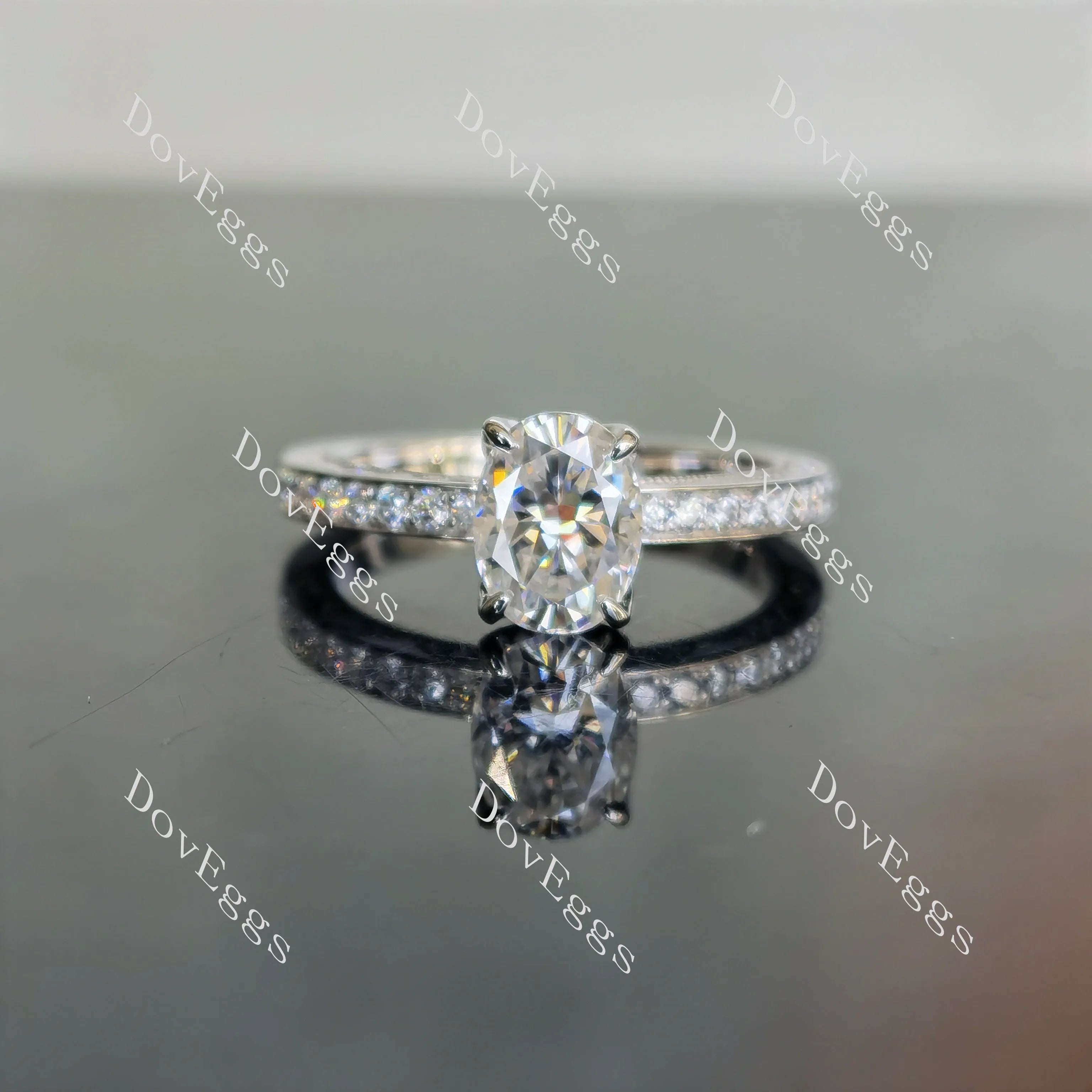 Oval pave vintage moissanite engagement ring| DovEggs