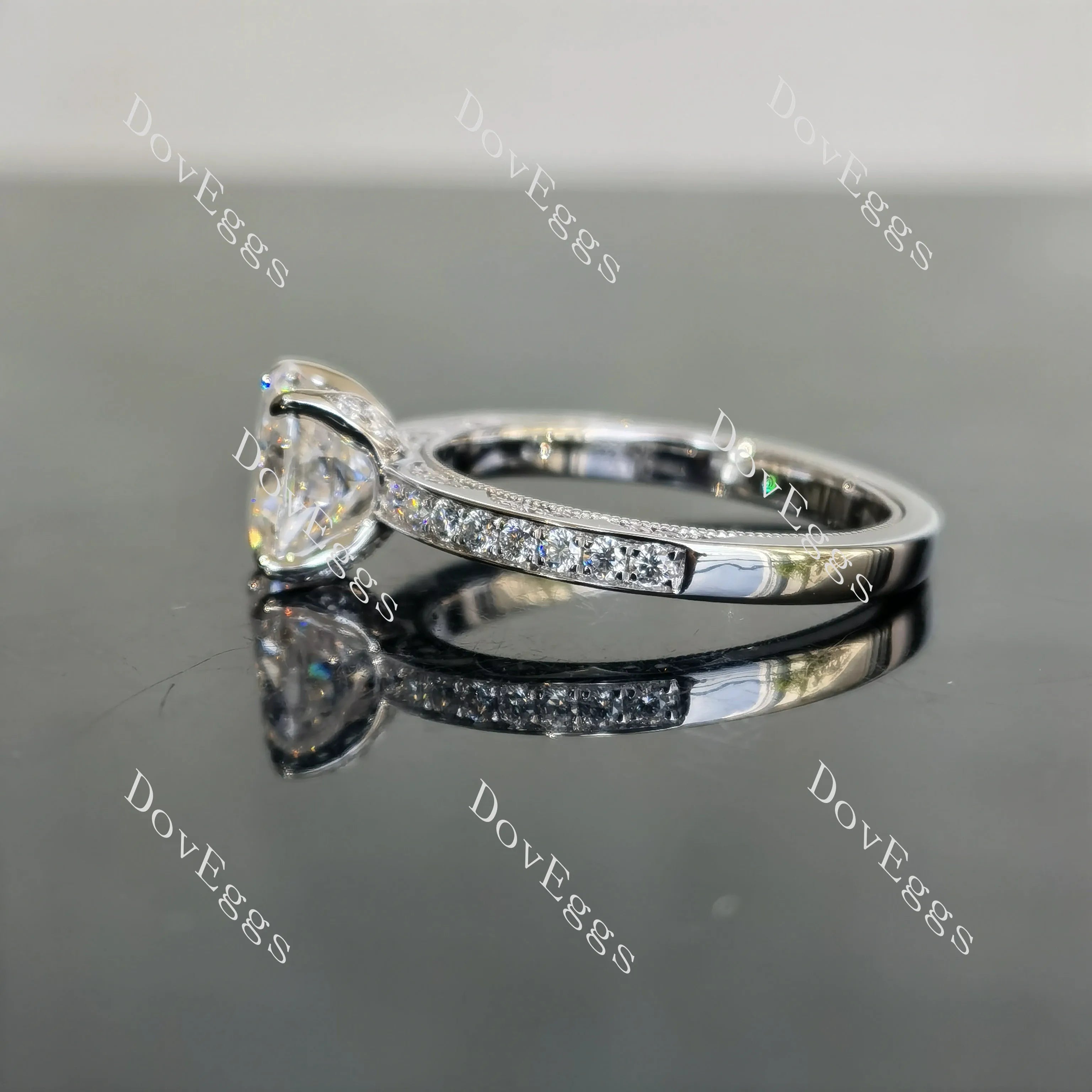 Oval pave vintage moissanite engagement ring| DovEggs