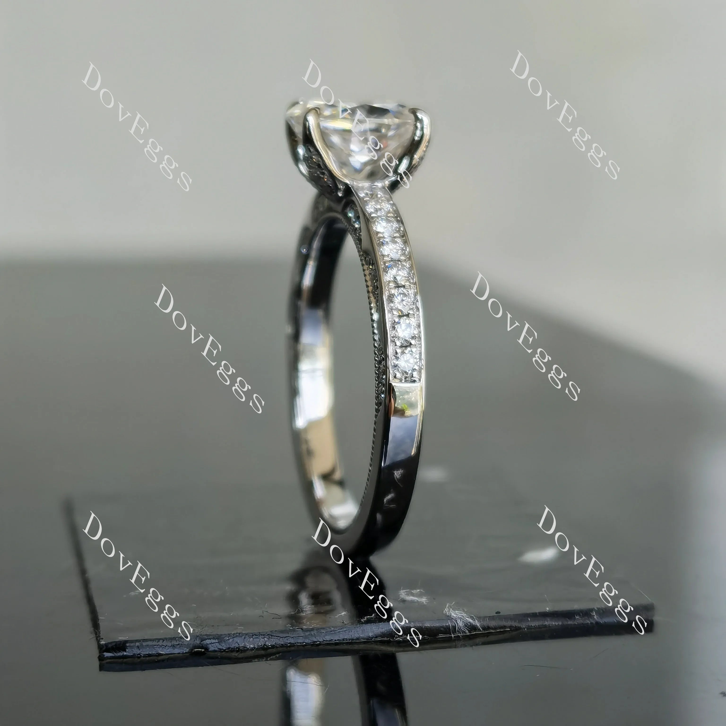 Oval pave vintage moissanite engagement ring| DovEggs