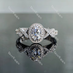 Oval art deco halo moissanite engagement ring| DovEggs