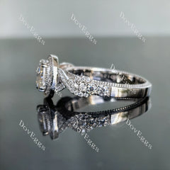 Oval art deco halo moissanite engagement ring| DovEggs