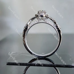 Oval art deco halo moissanite engagement ring| DovEggs