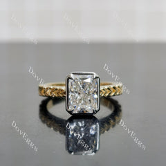 Radiant bezel carved moissanite engagement ring| DovEggs