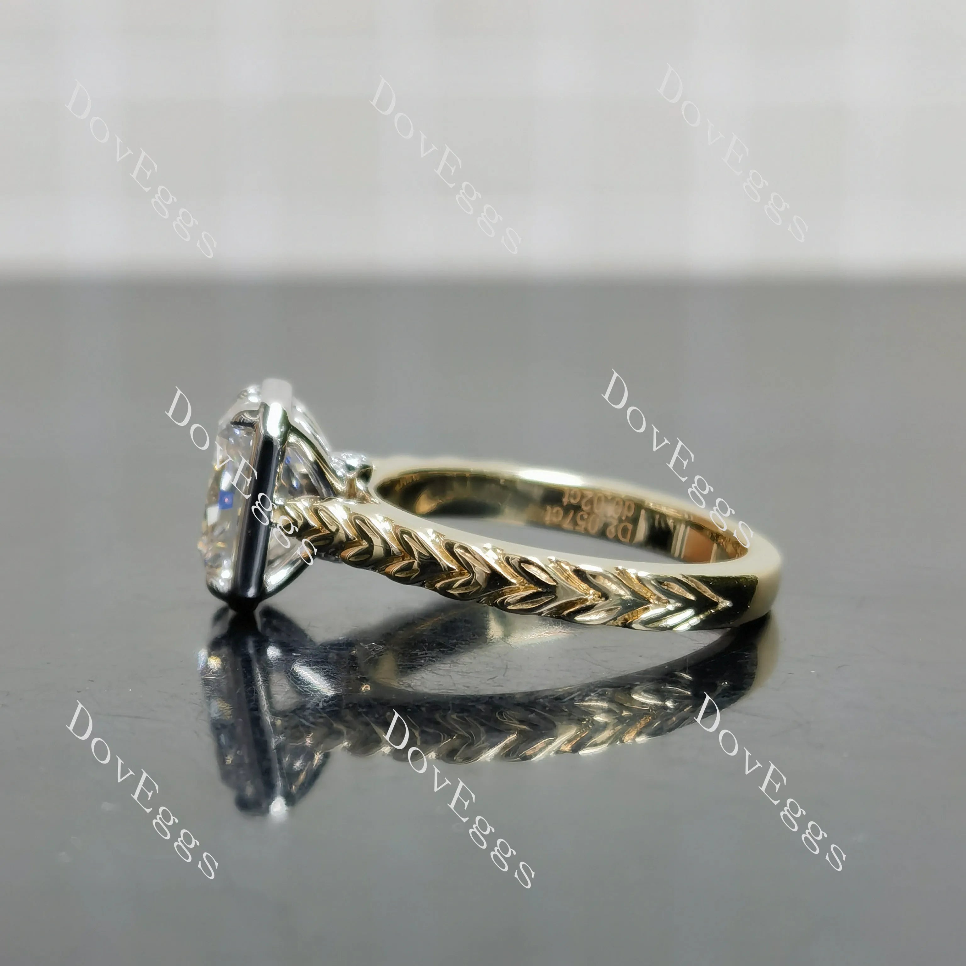 Radiant bezel carved moissanite engagement ring| DovEggs