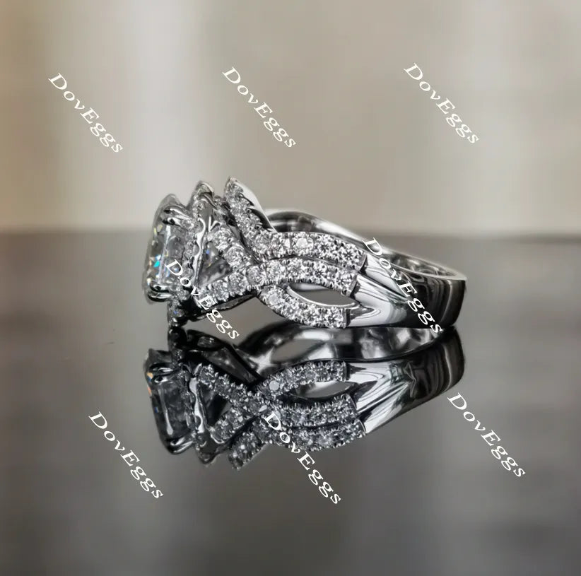 Oval twisted band setting halo moissanite engagement ring| DovEggs