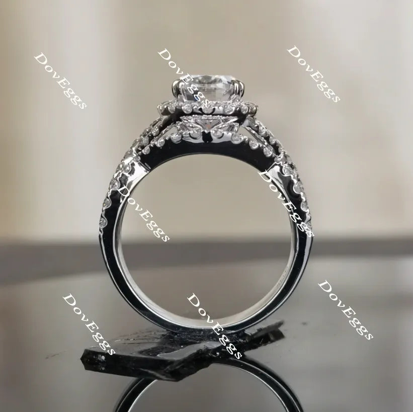 Oval twisted band setting halo moissanite engagement ring| DovEggs