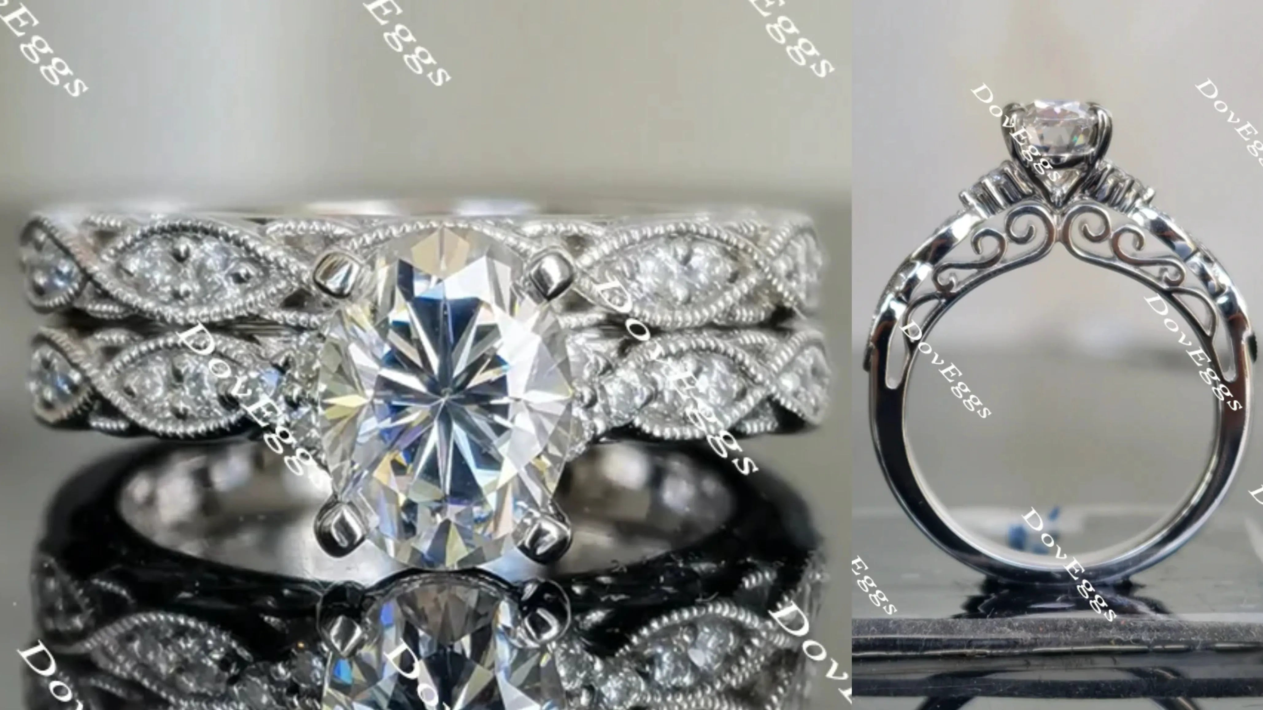 Oval art deco moissanite bridal set(2 rings)| DovEggs