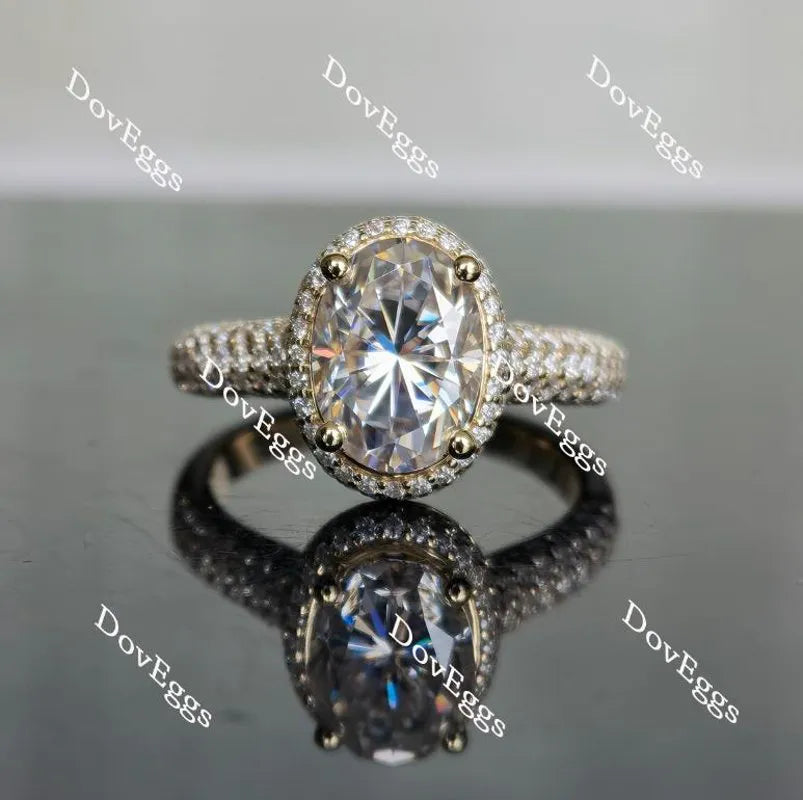 Oval pave halo moissanite engagement ring| DovEggs