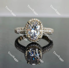 Oval pave halo moissanite engagement ring| DovEggs