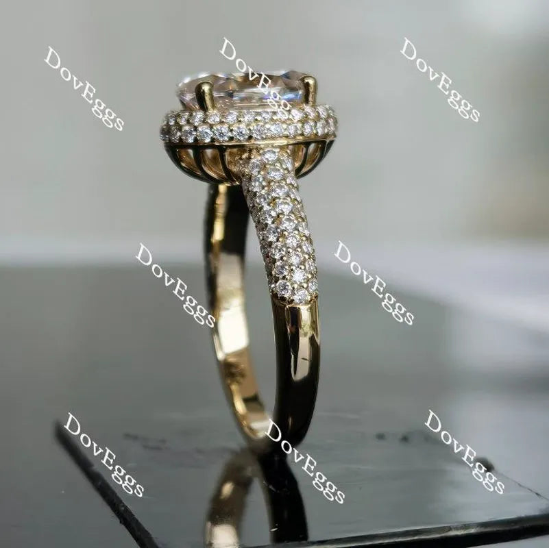 Oval pave halo moissanite engagement ring| DovEggs