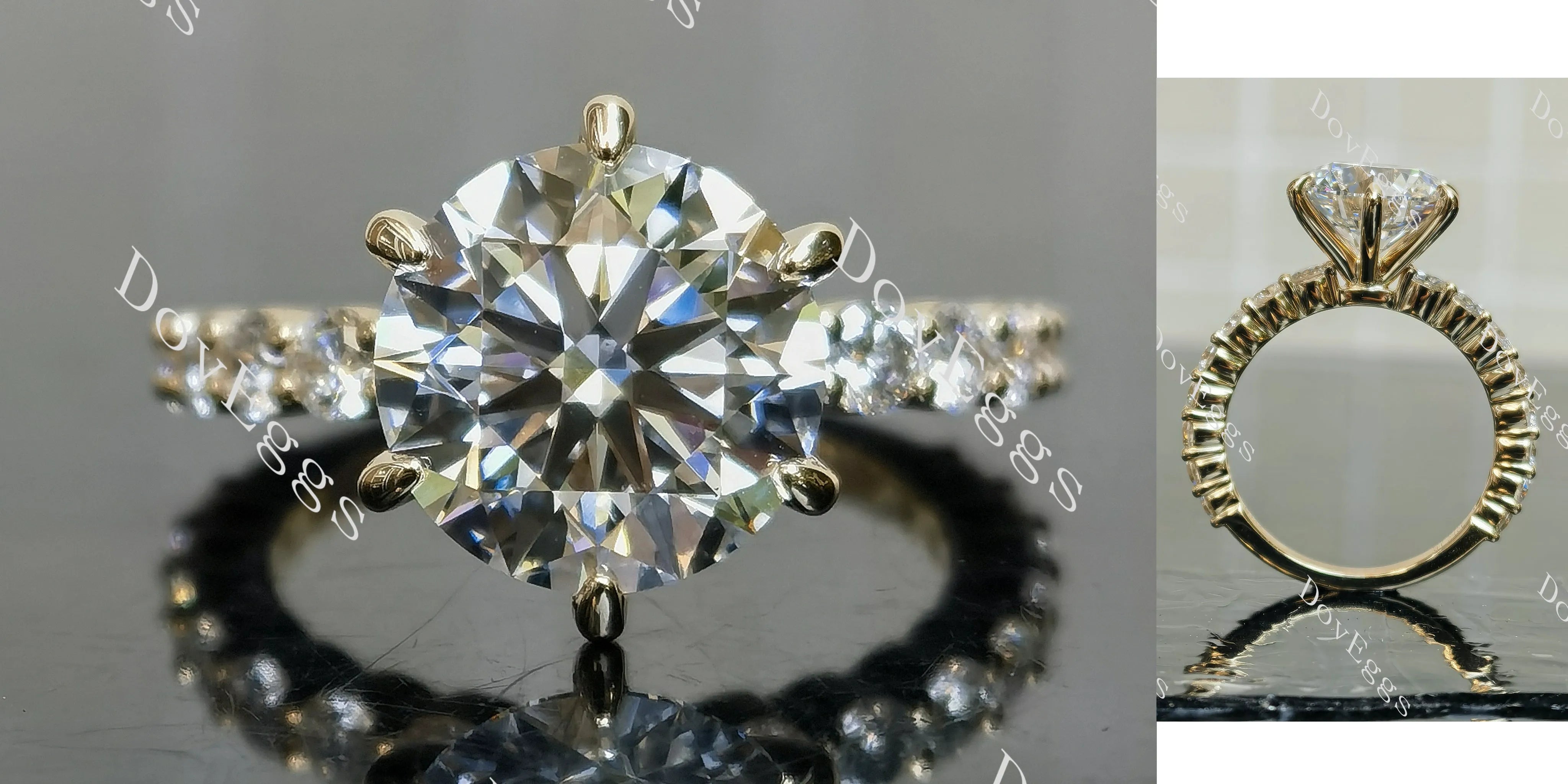 Round pave moissanite engagement ring| DovEggs