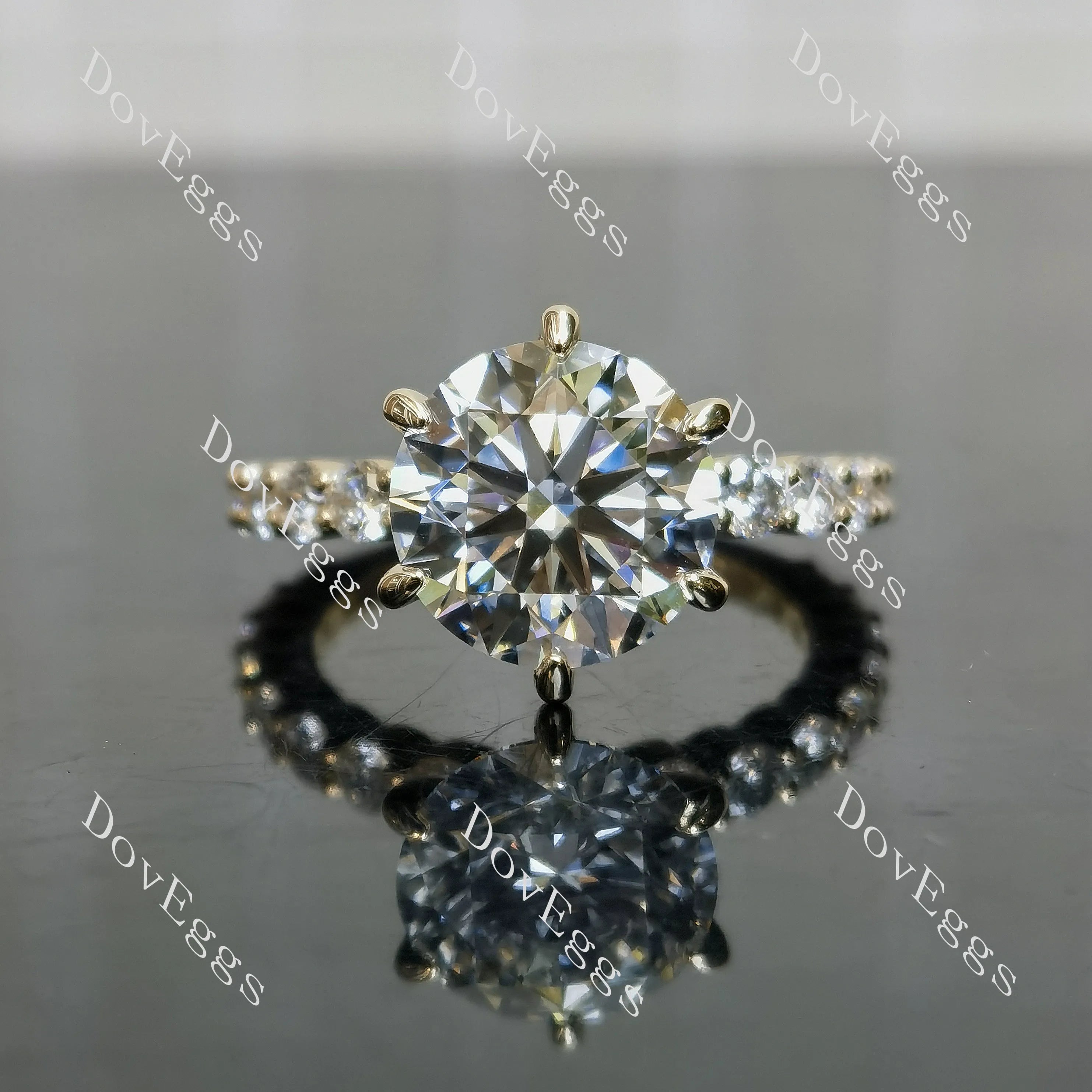 Round pave moissanite engagement ring| DovEggs
