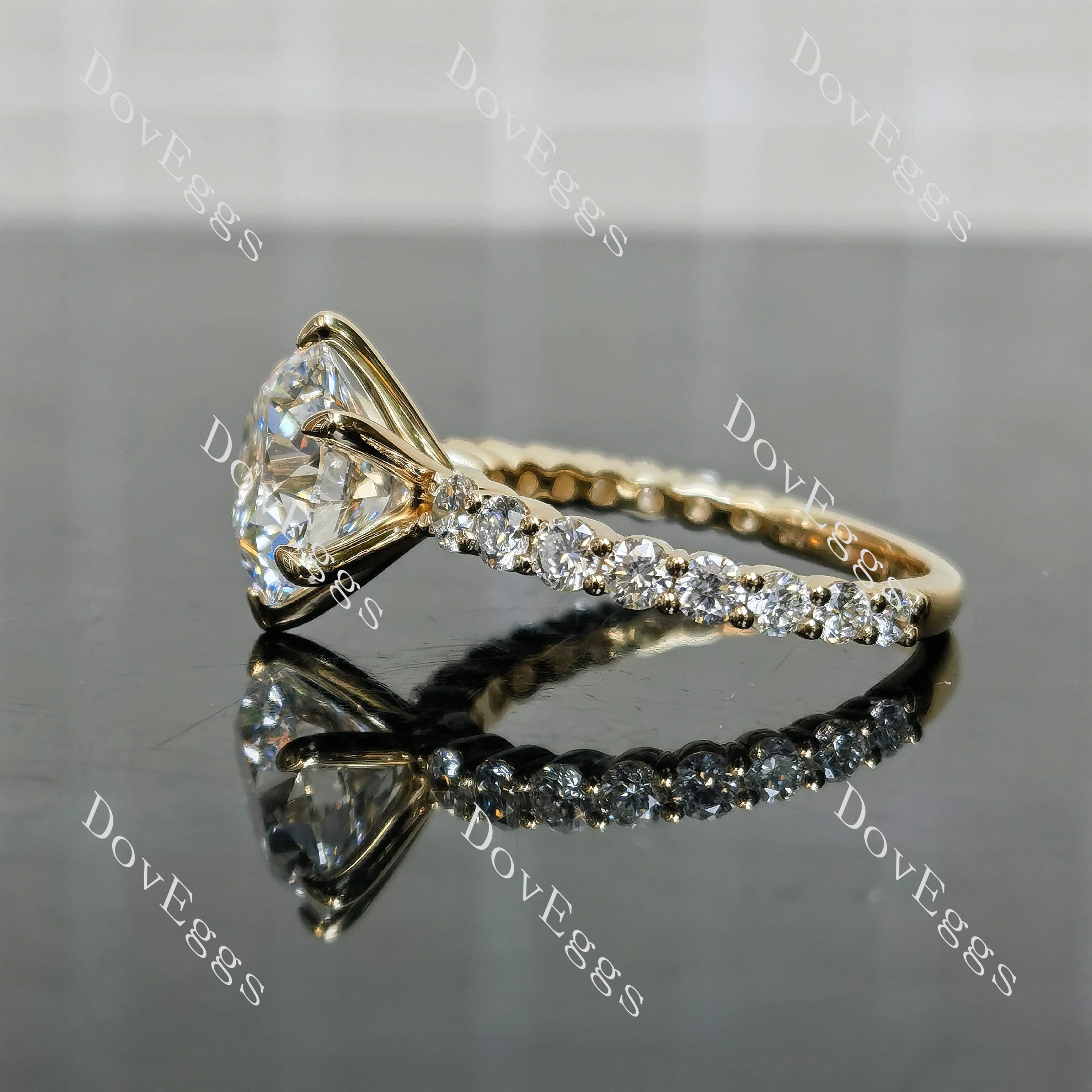 Round pave moissanite engagement ring| DovEggs