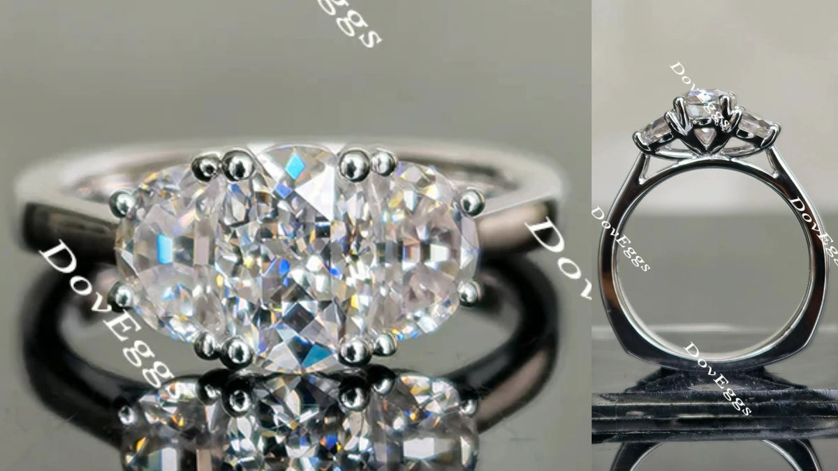 Oval three stones moissanite engagement ring| Doveggs